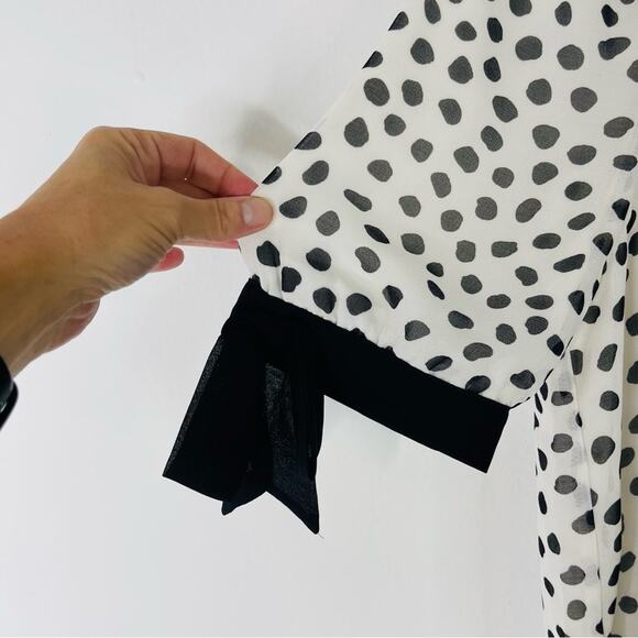 Cato black white dot bow chiffon top medium - Picture 2 of 6